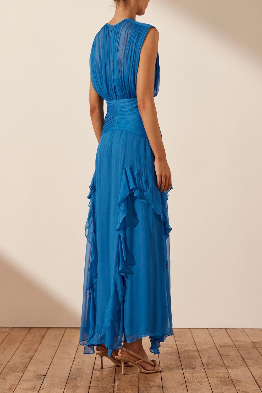 Eileen Pleated Round Neck Ruffle Maxi Dress Mssaz Desses