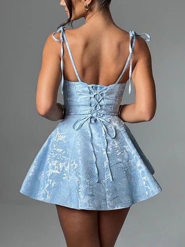 Jacquard Texture Suspender Slimming A-Hem Mini Dress Mssaz Desses
