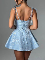Jacquard Texture Suspender Slimming A-Hem Mini Dress Mssaz Desses