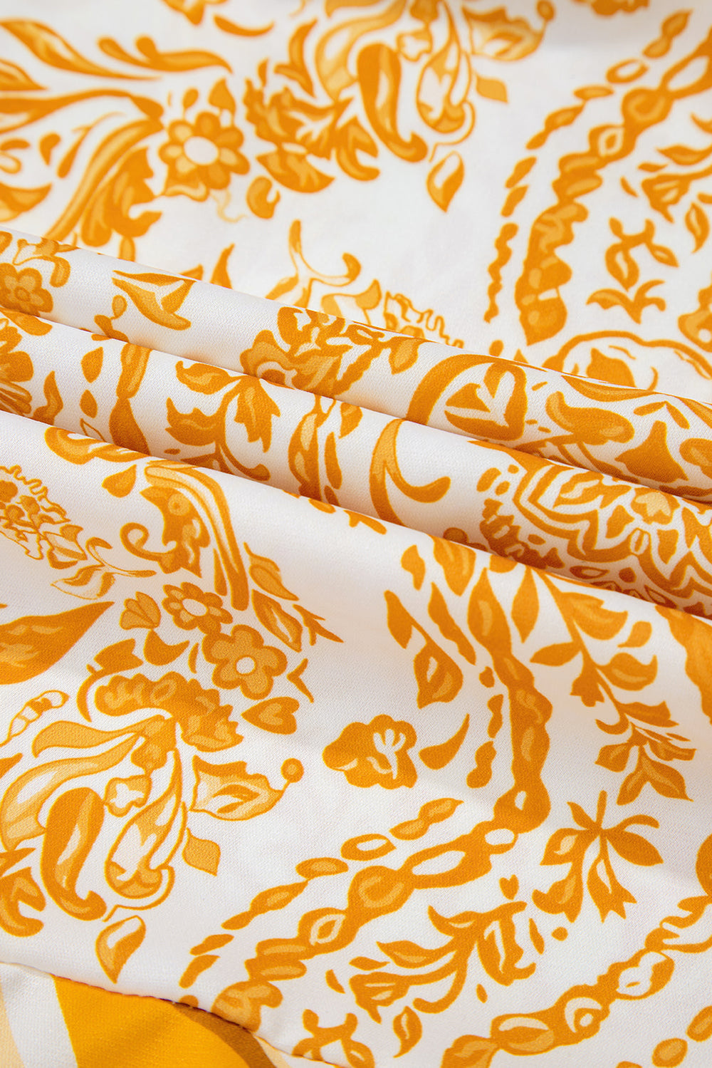 Orange Bohemian Print Puff Sleeve Tied V Neck Flared Mini Dress Mssaz Desses