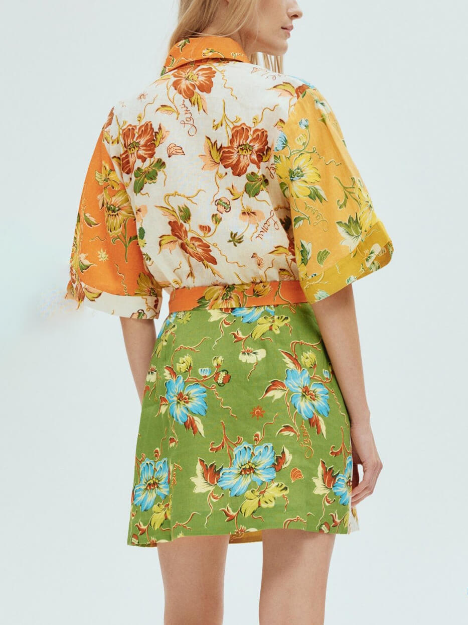 Unique contrasting floral print mini dress Mssaz Desses