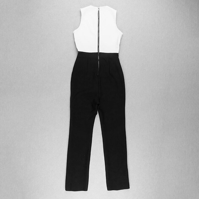 Patchwork Waist Mesh Skinny Jumpsuit Mssza
