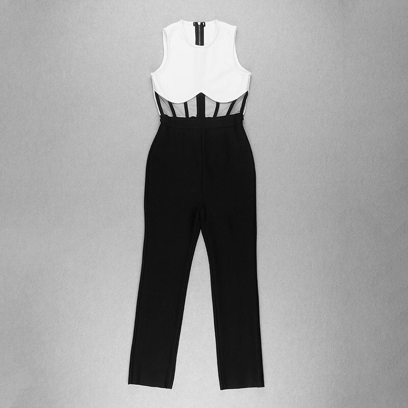 Patchwork Waist Mesh Skinny Jumpsuit Mssza