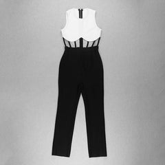 Patchwork Waist Mesh Skinny Jumpsuit Mssza