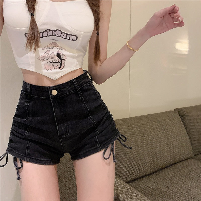 Casual Cool Denim Booty Shorts High Waist Drawstring Jean Shorts Mssza