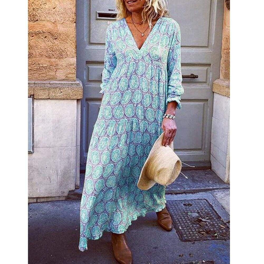 Boho Deep V Neck Floral Long Maxi Dress Mssaz Desses
