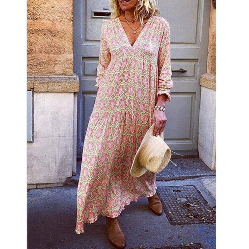 Boho Deep V Neck Floral Long Maxi Dress Mssaz Desses