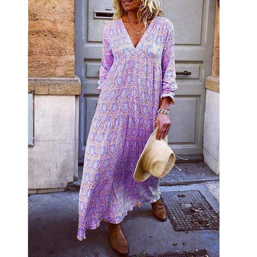 Boho Deep V Neck Floral Long Maxi Dress Mssaz Desses