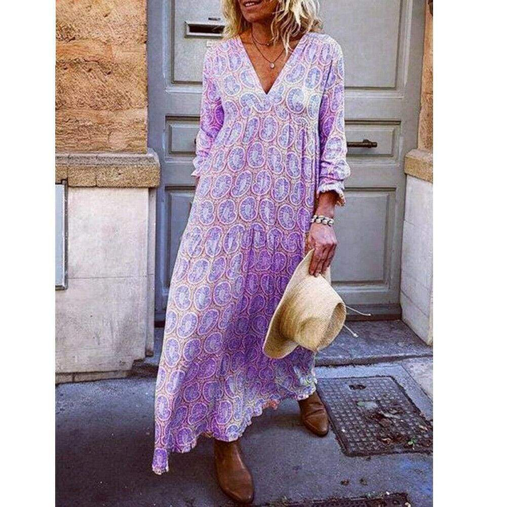 Boho Deep V Neck Floral Long Maxi Dress Mssaz Desses