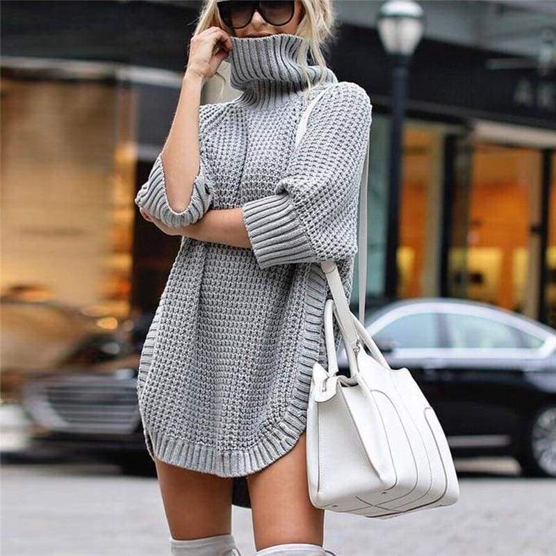 Casual Irregular Long Sweater Dress Knitted Sweater Top Mssaz Desses