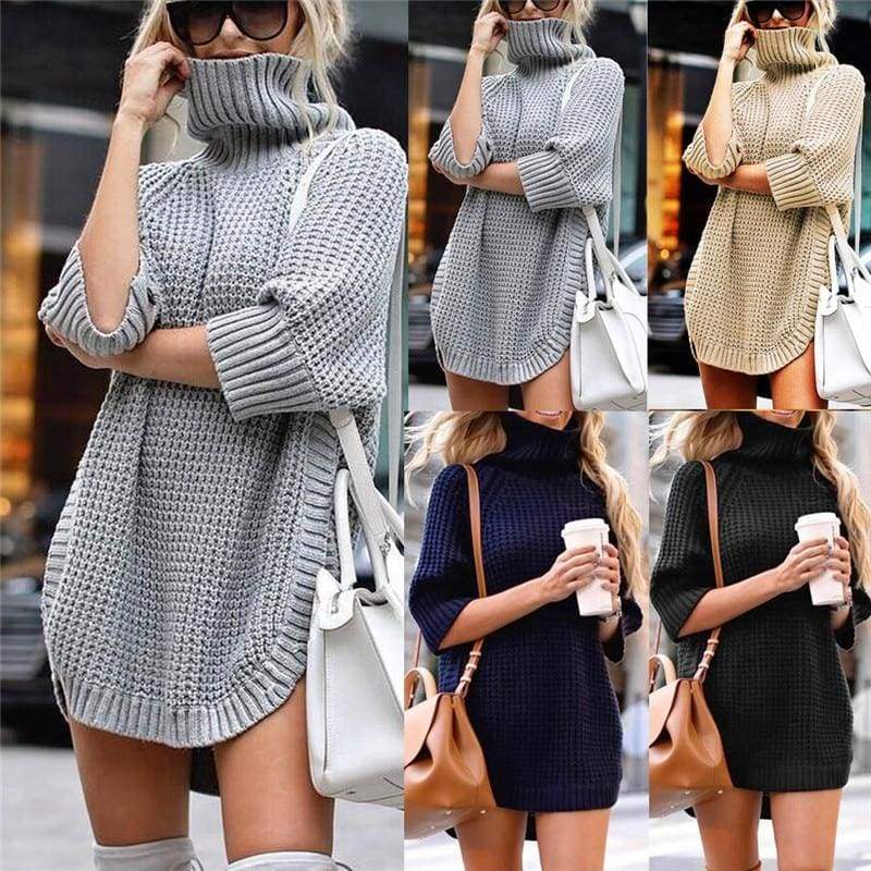 Casual Irregular Long Sweater Dress Knitted Sweater Top Mssaz Desses
