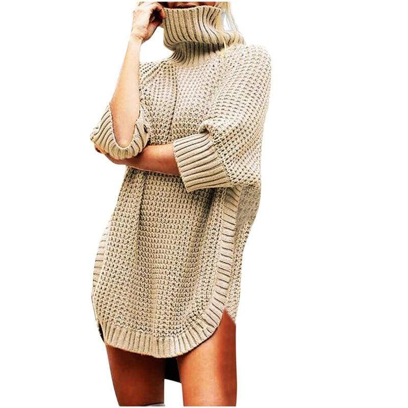 Casual Irregular Long Sweater Dress Knitted Sweater Top Mssaz Desses