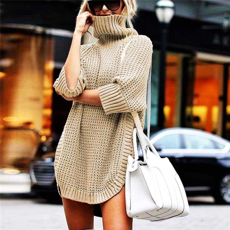 Casual Irregular Long Sweater Dress Knitted Sweater Top Mssaz Desses