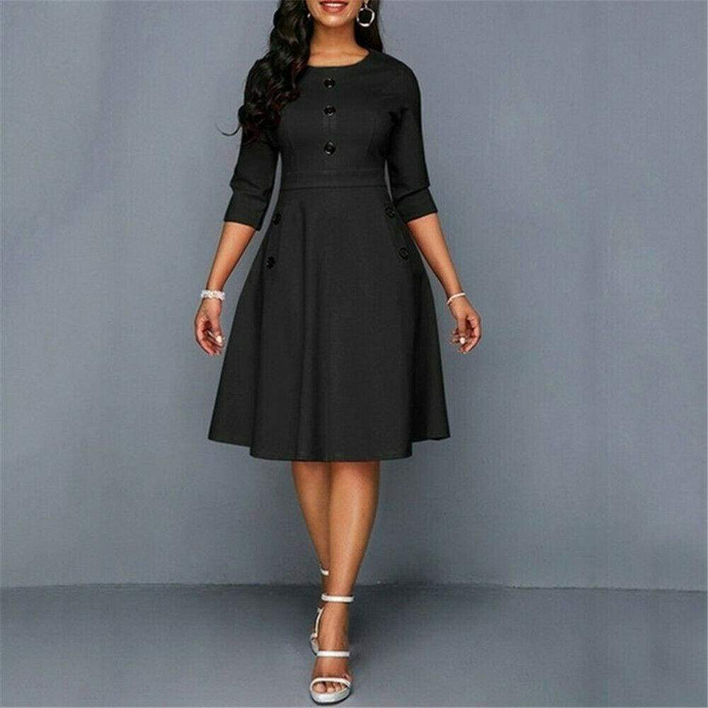 Retro Tunic 3/4 Long Sleeved Solid Bodycon Dresses Mssaz Desses