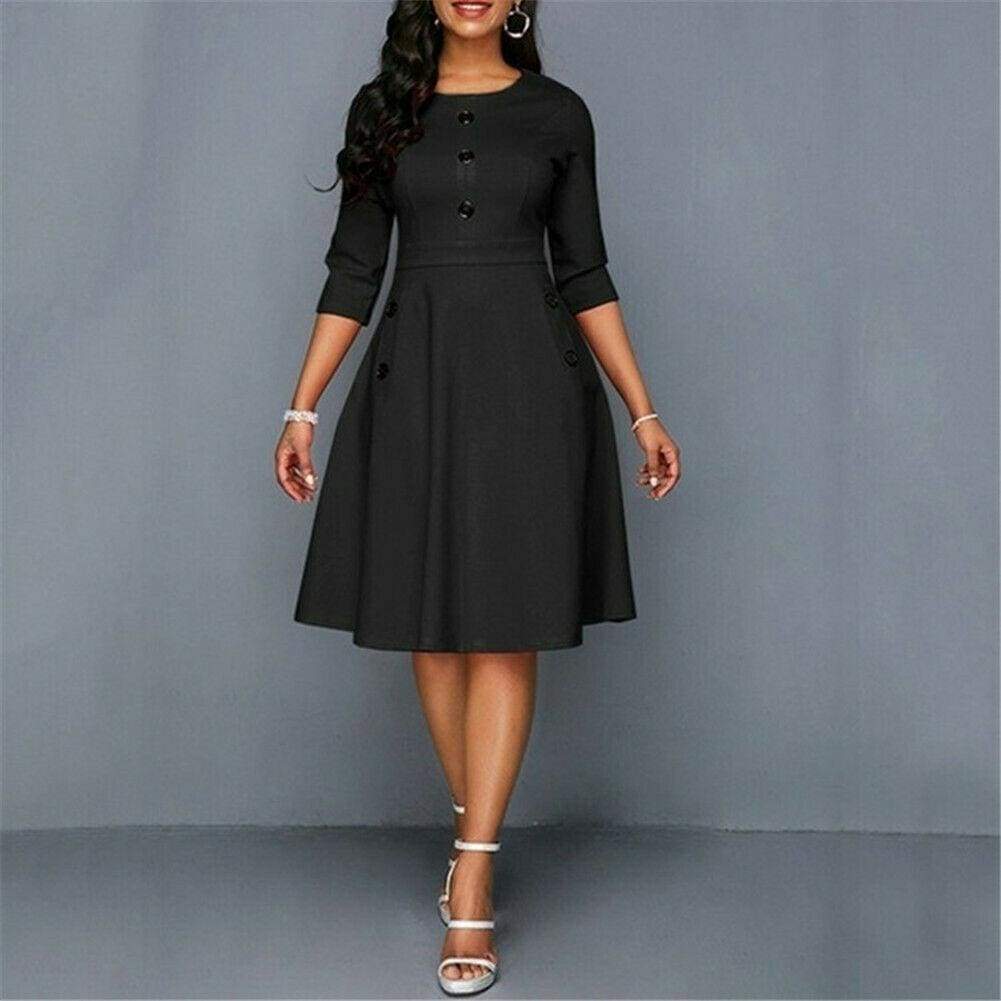 Retro Tunic 3/4 Long Sleeved Solid Bodycon Dresses Mssaz Desses