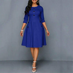 Retro Tunic 3/4 Long Sleeved Solid Bodycon Dresses Mssaz Desses