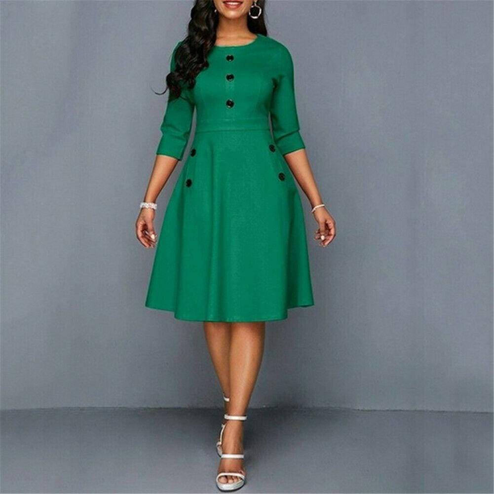 Retro Tunic 3/4 Long Sleeved Solid Bodycon Dresses Mssaz Desses
