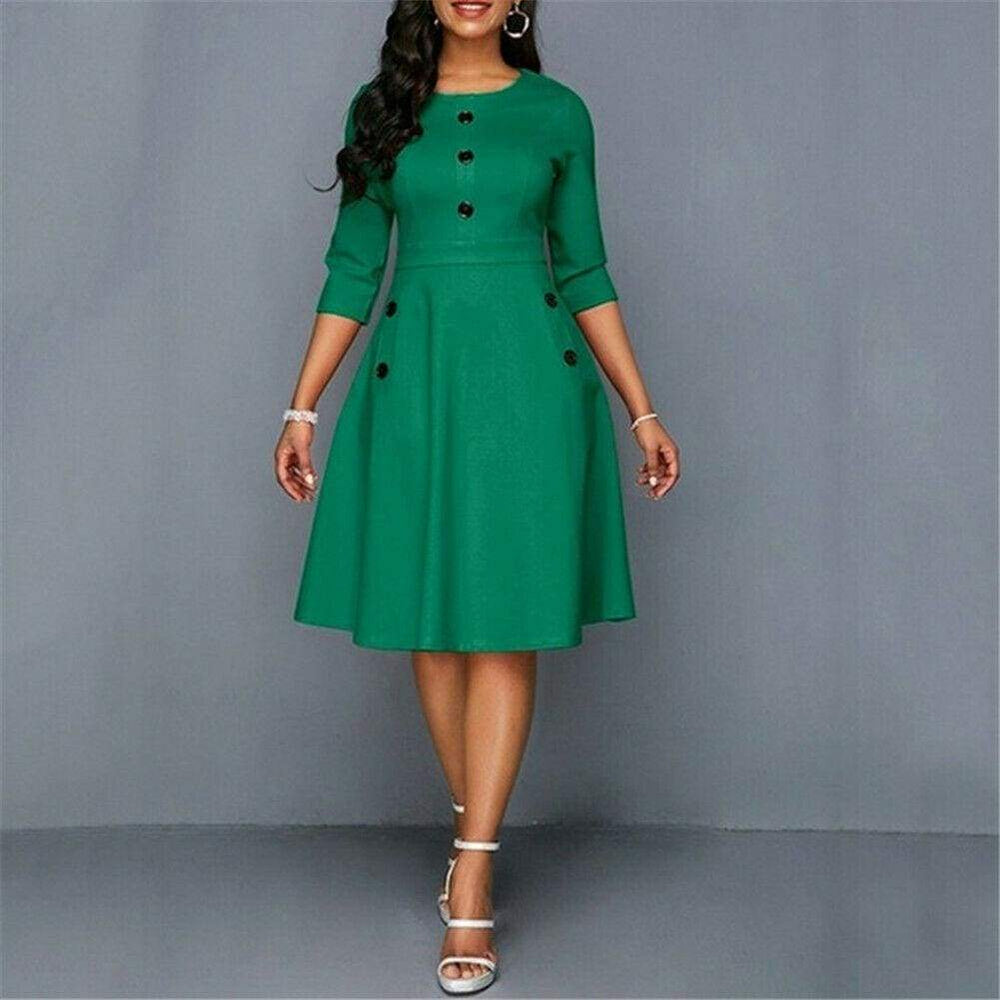 Retro Tunic 3/4 Long Sleeved Solid Bodycon Dresses Mssaz Desses