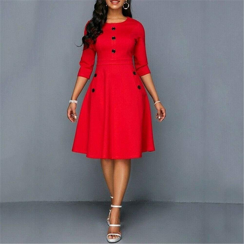 Retro Tunic 3/4 Long Sleeved Solid Bodycon Dresses Mssaz Desses
