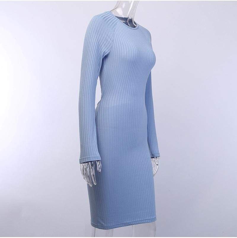 Formal Bodycon Midi Dress Elegant Long Sleeve Hollow out Solid Autumn Ladies Dresses Party Club Clubwear Mssaz Desses