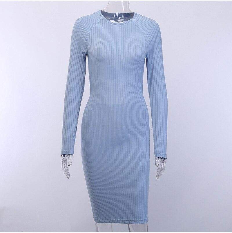 Formal Bodycon Midi Dress Elegant Long Sleeve Hollow out Solid Autumn Ladies Dresses Party Club Clubwear Mssaz Desses