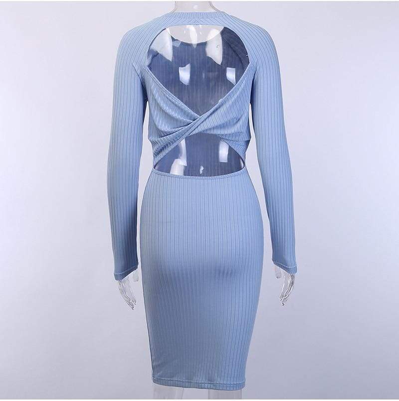 Formal Bodycon Midi Dress Elegant Long Sleeve Hollow out Solid Autumn Ladies Dresses Party Club Clubwear Mssaz Desses
