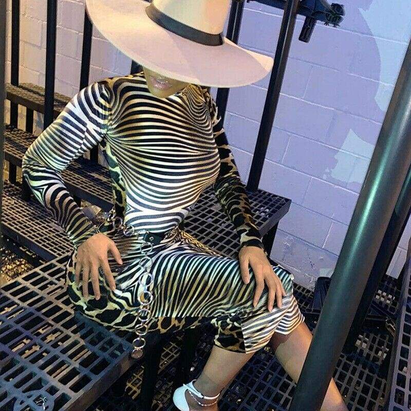Long Sleeve Bodycon Dress  Ladies High Neck Party Slim Fitness Leopard Printed Dresses Mssaz Desses