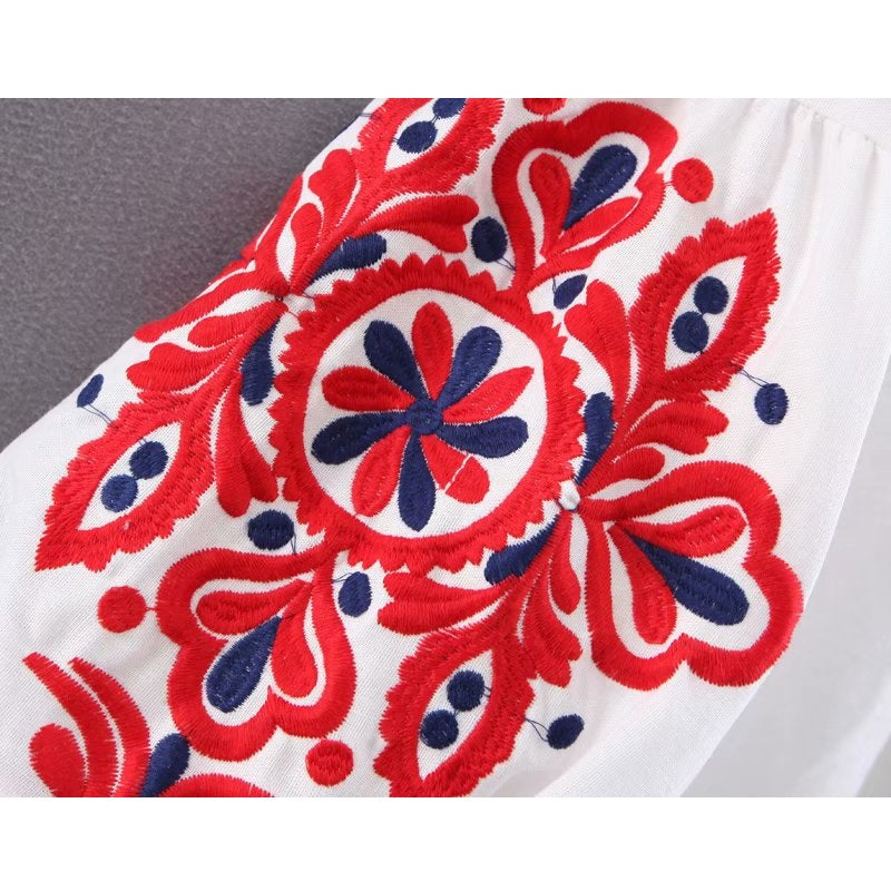 Floral Embroidery O-neck Long Sleeve Boho Shirts Mssza