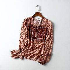 Floral Print Flare Sleeve Loose Boho Blouse Mssza