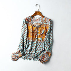 Floral Print Flare Sleeve Loose Boho Blouse Mssza