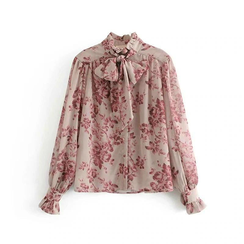 Floral Print Turtleneck Blouse Shirts Mssza
