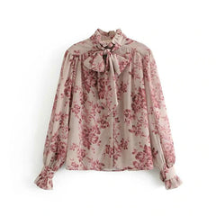 Floral Print Turtleneck Blouse Shirts Mssza