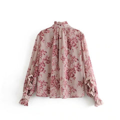 Floral Print Turtleneck Blouse Shirts Mssza