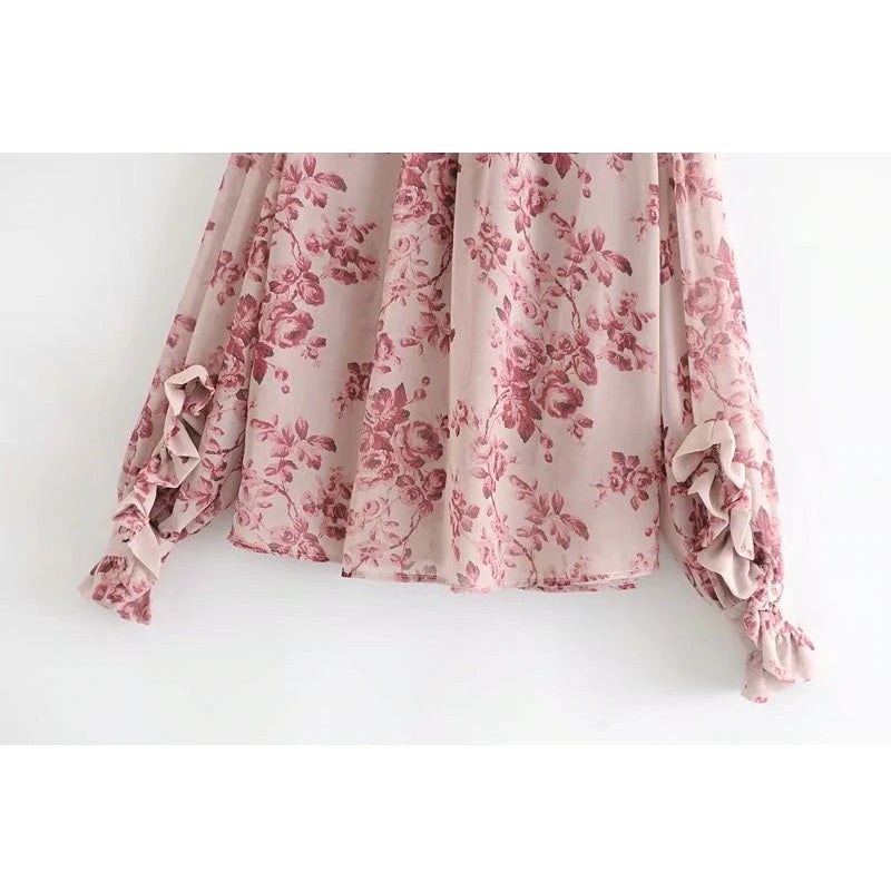 Floral Print Turtleneck Blouse Shirts Mssza