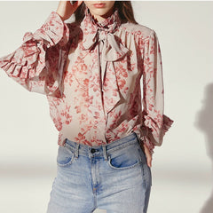 Floral Print Turtleneck Blouse Shirts Mssza