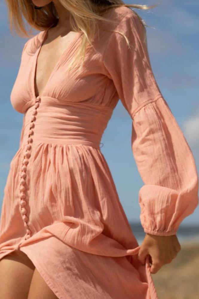 Giselle V-neck Plisse Maxi Milkmaid Dress Mssaz Desses