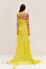 Gloria One Shoulder Ruffle Maxi Chiffon Dress Mssaz Desses