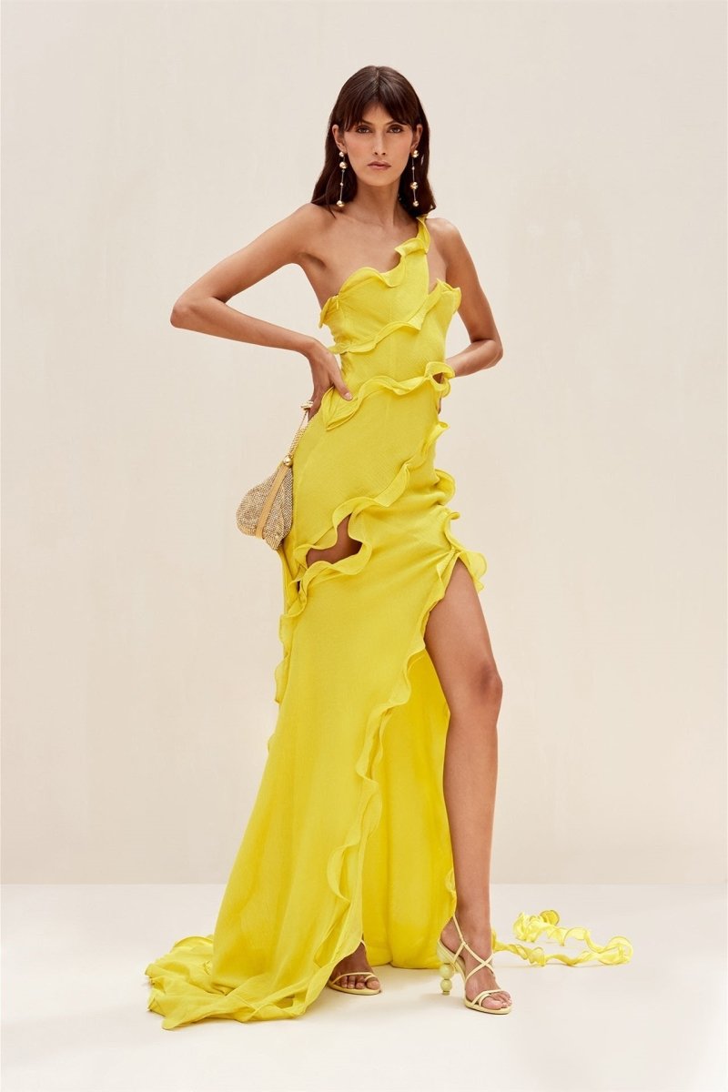 Gloria One Shoulder Ruffle Maxi Chiffon Dress Mssaz Desses