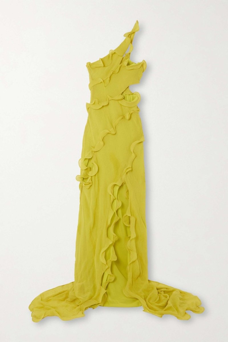 Gloria One Shoulder Ruffle Maxi Chiffon Dress Mssaz Desses