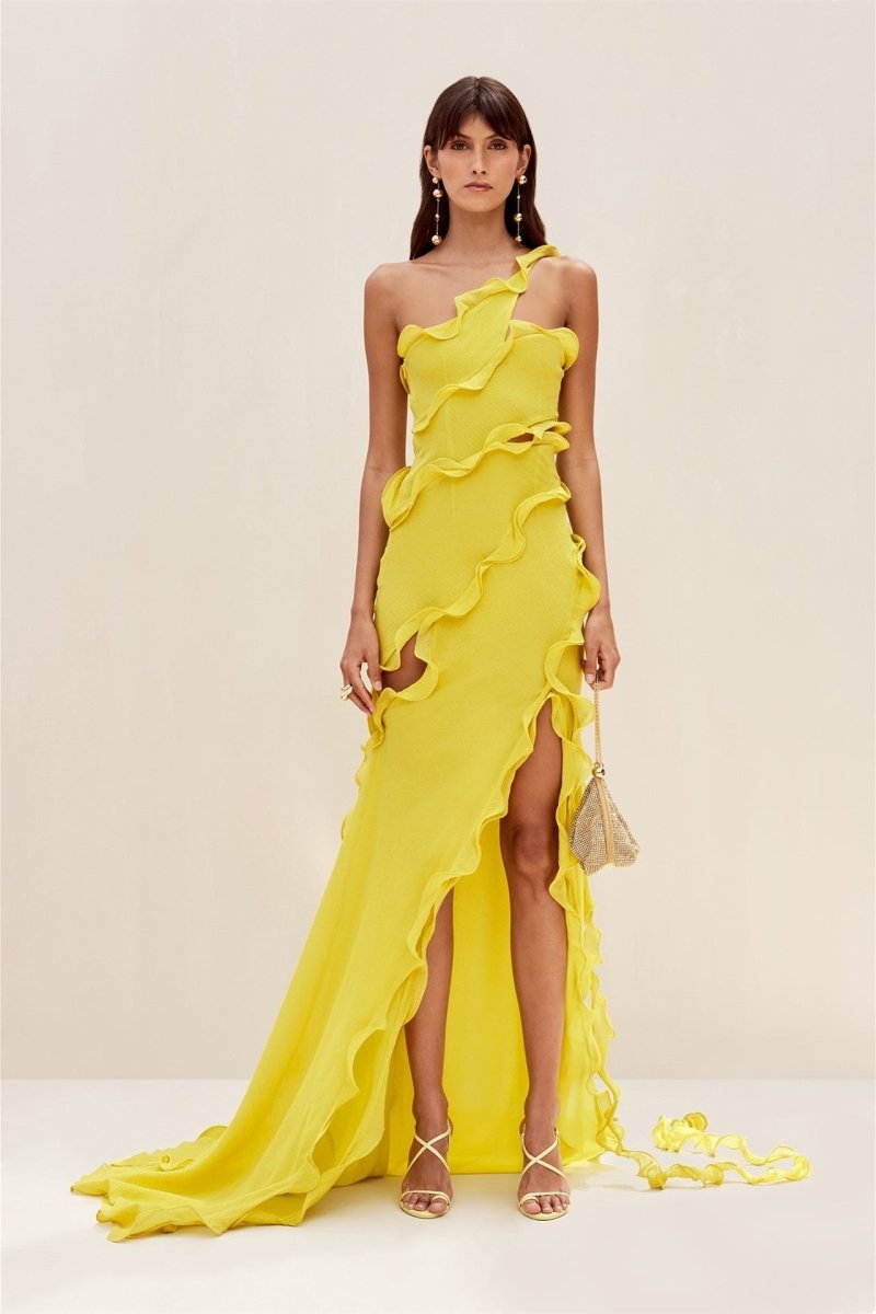 Gloria One Shoulder Ruffle Maxi Chiffon Dress Mssaz Desses