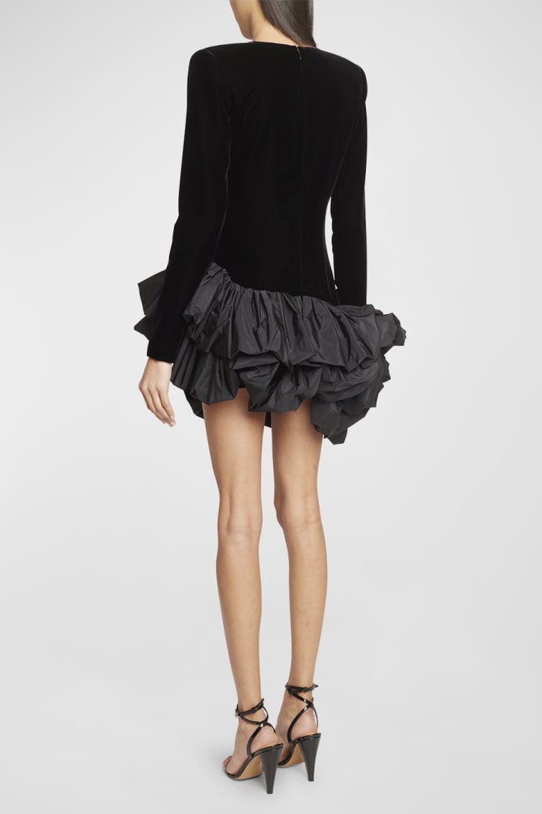 Hermosa Ruffle Asymmetric Hem Mini Velvet Dress Mssaz Desses
