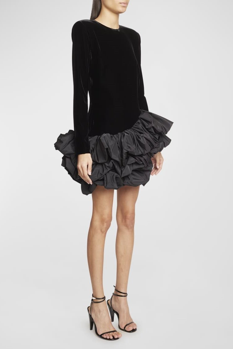 Hermosa Ruffle Asymmetric Hem Mini Velvet Dress Mssaz Desses