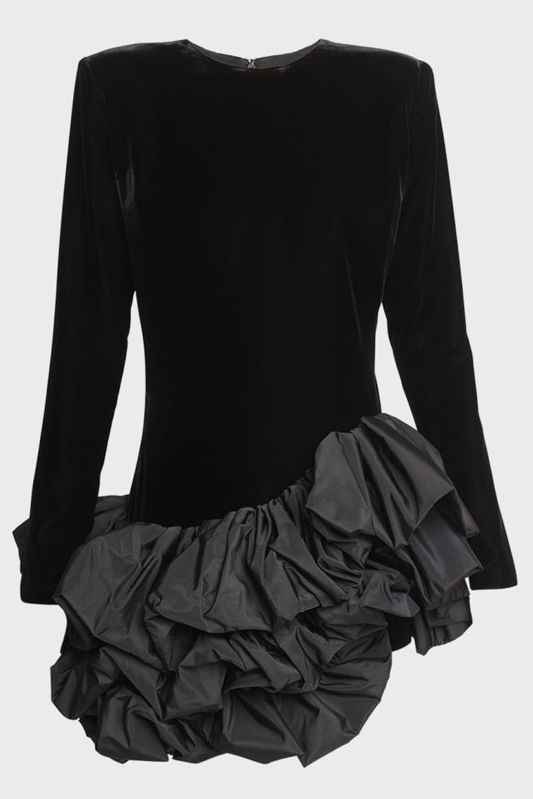 Hermosa Ruffle Asymmetric Hem Mini Velvet Dress Mssaz Desses