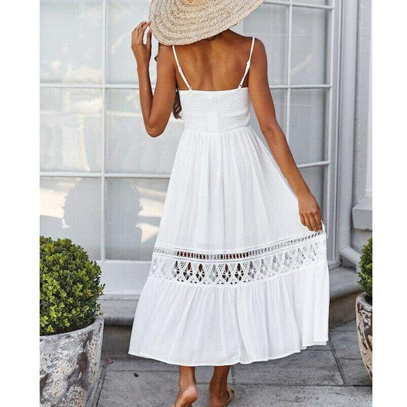 Vintage Sleeveless V-Neck Boho Long Dress Mssaz Desses