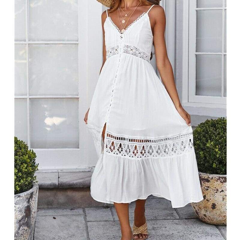 Vintage Sleeveless V-Neck Boho Long Dress Mssaz Desses