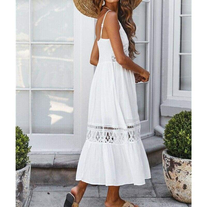 Vintage Sleeveless V-Neck Boho Long Dress Mssaz Desses