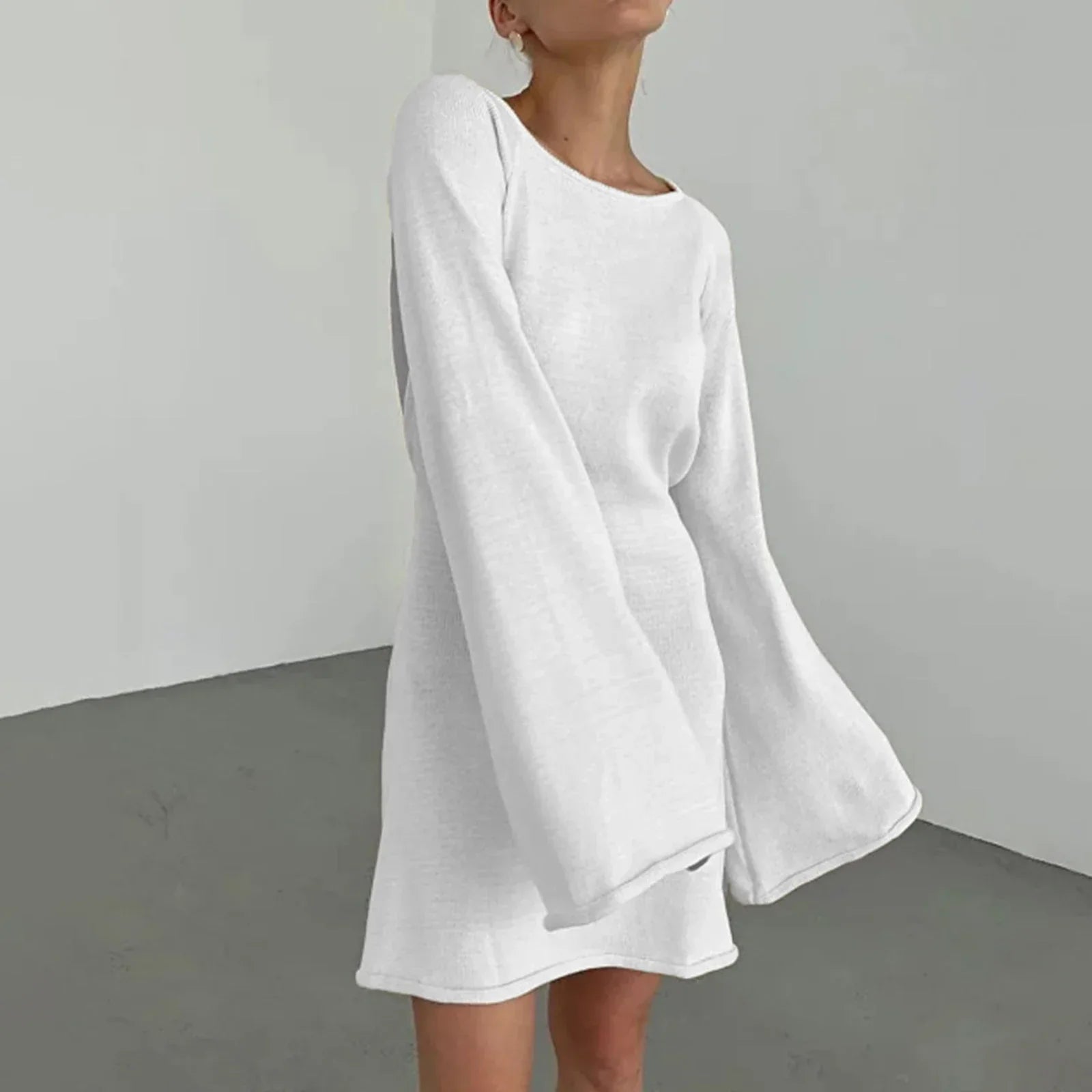 Knitted Casual Solid Color Backless Long Sleeve Party Streetwear Mini Dress Mssaz Desses