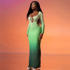Sleeve Backless Hollow Out Lace Up Slit  Bodycon Fall Birthday Party Cut Out Dress Mssaz Desses