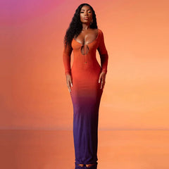 Sleeve Backless Hollow Out Lace Up Slit  Bodycon Fall Birthday Party Cut Out Dress Mssaz Desses