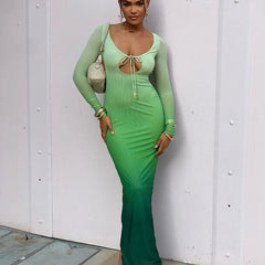 Sleeve Backless Hollow Out Lace Up Slit  Bodycon Fall Birthday Party Cut Out Dress Mssaz Desses